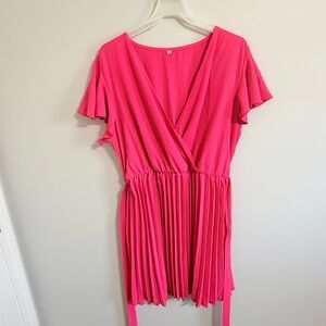 Bright Pink Pleated Short Dress